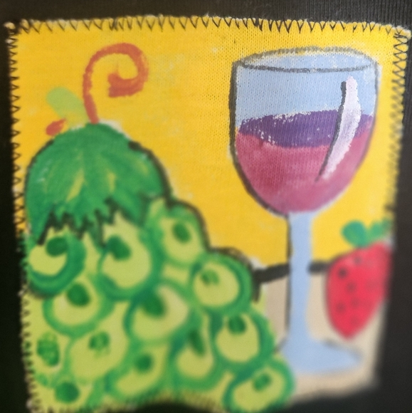 Vintage Handpainted Jacket Patchwork ARTSY WINE bottles, Glasses Grapes XL - Picture 6 of 11